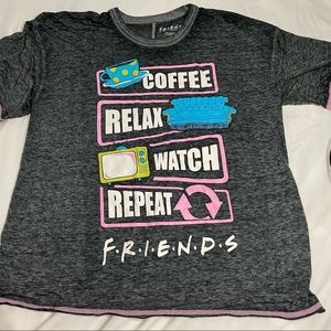 🔴 BOGO! FRIENDS Graphic T-Shirt Soft Top TV Coffee Relax Watch Repeat Med Gray